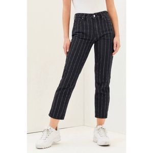 PACSUN | Salem Pinstripe Black Wash High Rise Cropped Length Mom Jean Size 27